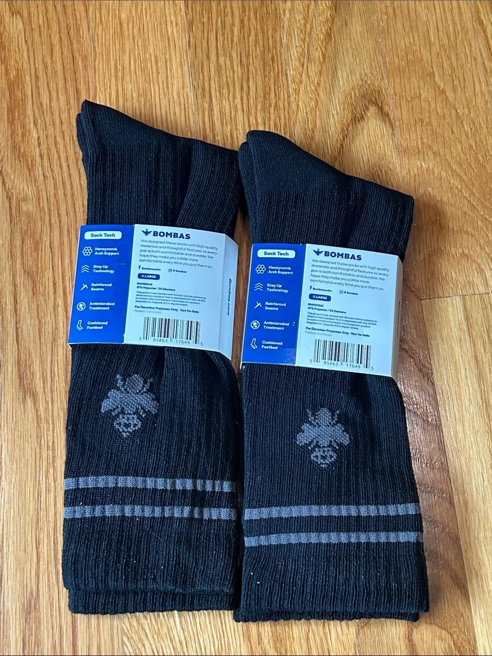Bombas Bundle Men's Black Crew Athletic Socks with Gray Stripe Detail 2 Pack XL